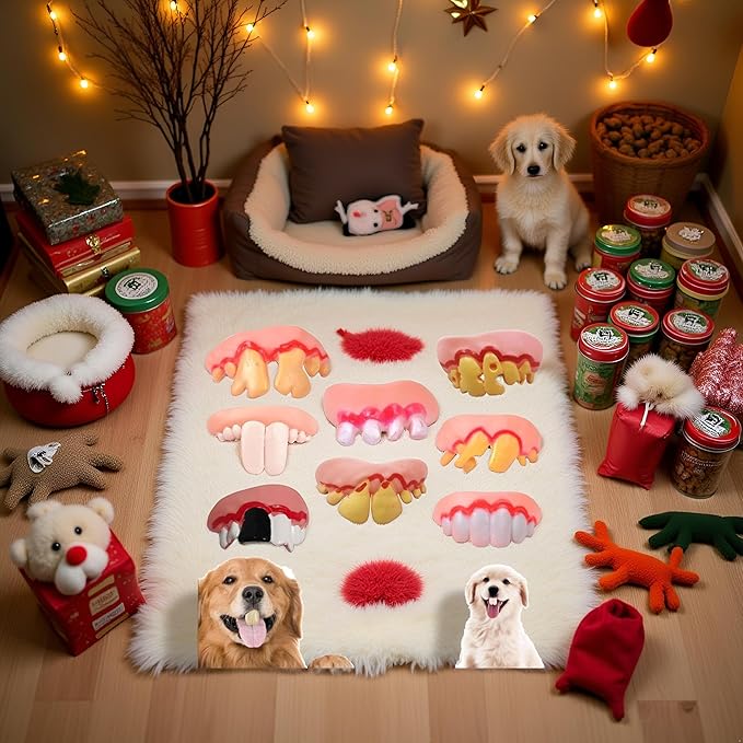 A Set of 8pcs Spoof Teeth Fake for Dogs,Funny Silicone Teeth Braces,Creative Fake Chew Toys, Easy to Apply Dog Toy,Interactive Toys,Dog Christmas Costume Suitable Accessories