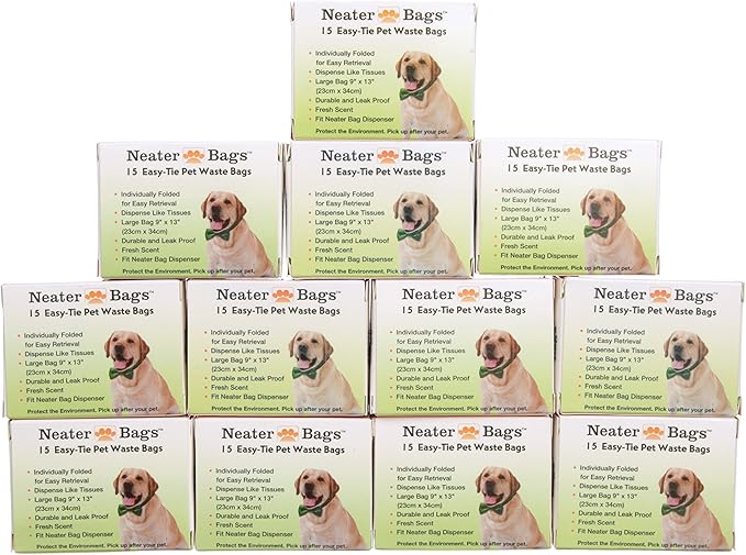 Neater Pet Brands Neater Bags Dog Waste Bag, No Rolls to Fuss With - Dog Poop Bags Dispense One at a Time, Doggie Poop Bag with Easy-Tie Handles (180 Count)