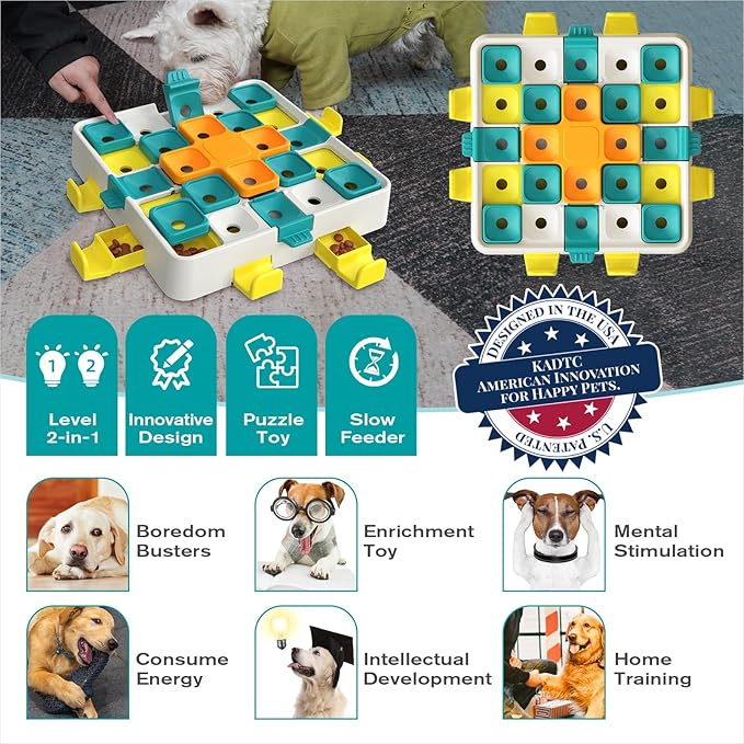 KADTC 2 Levels of Challenge Advanced Dog Puzzle Toy, Brain-Teasing Cube,U.S. Brand & Design,Interactive Boredom Buster for Smart Dogs Small Medium Large All Breeds Mental Stimulation Enrichment Toys