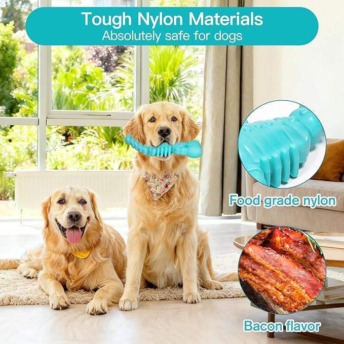 2 Pack Dog Toys for Aggressive Chewers, Indestructible Tough Dog Chew Toys for Medium Large Breeds, Bacon Flavor to Keep Them Busy