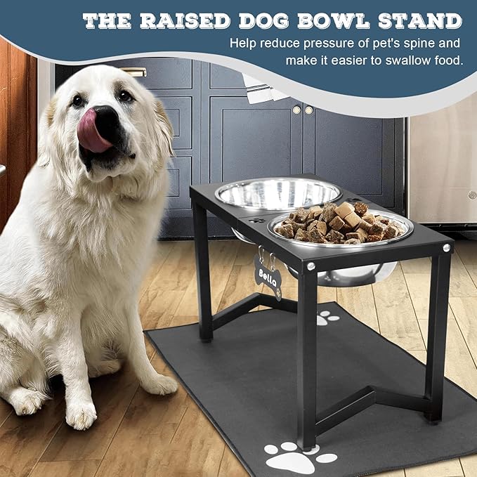 Elevated Dog Bowls, Metal Raised Dog Bowl Stand with Two Thick 111oz Capacity Stainless Steel Food Bowls & Non-Slip Mat - 14" Tall for Large/Extra Large Breeds