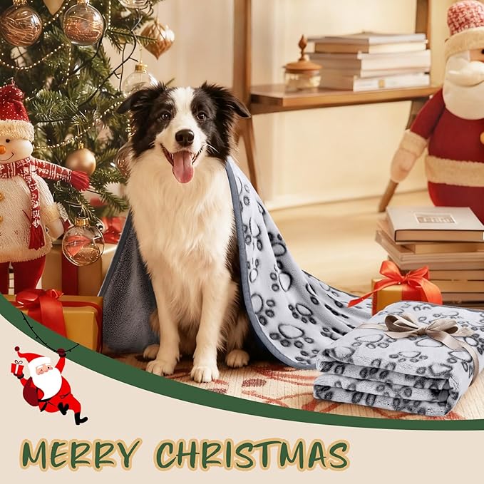 Luciphia Premium Soft Dog Blanket for Small Medium Large Dogs Washable 300GSM Fluffy Warm Fleece Puppy Cat Paw Print Pet Flannel Pcs2 Grey Paw XL(57"x40")