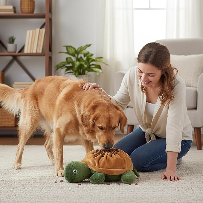 Pet Food Hiding Toys - Interactive Squeaky Snuffle Treat Dispensing Dog Puzzle Toys for Boredom and Stimulating, Durable Turtle Plush Enrichment Pet Supplies for Large Medium Small Breed