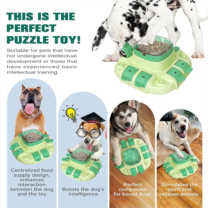 KADTC 2 Levels of Challenge Dog Puzzle Feeder Toy U.S. Brand & Design Push-to-Release Treat Dispenser for Small Medium Large Dogs All Breeds Puppy Mental Stimulation Enrichment Feeding Food Slow Toys