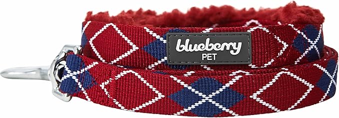 Blueberry Pet Scottish Argyle Fleece Padded Dog Leash with Soft & Comfortable Handle, 5 ft x 5/8", Merlot Red, Small, Leashes for Dogs