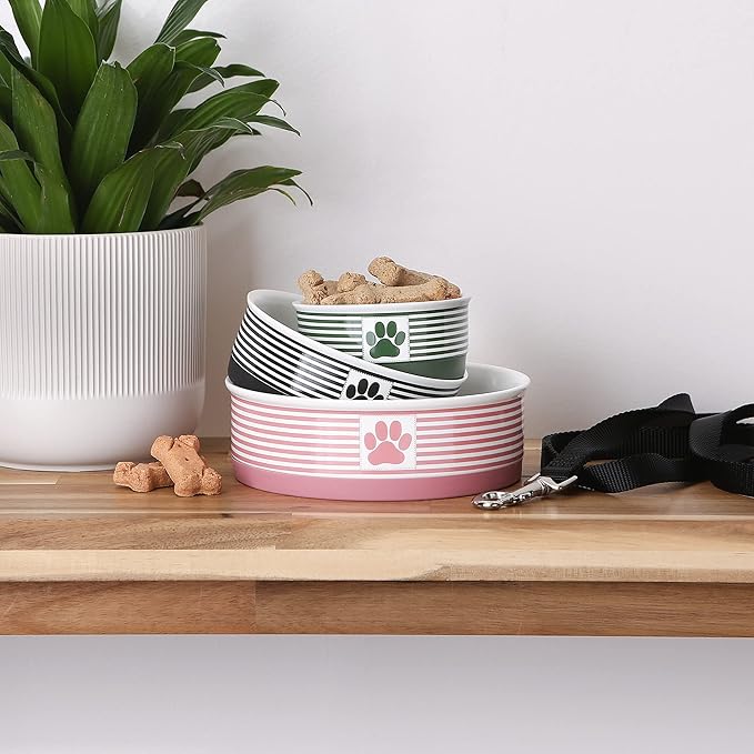 Bone Dry Paw & Patch Ceramic Pet Collection, Small Set, 4.25x2, Hunter Green, 2 Piece,5742