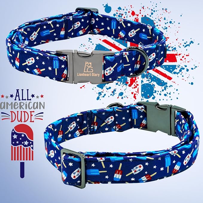 Lionheart glory American Flag Dog Collar 4 of July Independence Patriotic Dog Bow Collars Heavy Duty Adjustable Soft Collar with Bowtie for Large Dogs Pet Gift