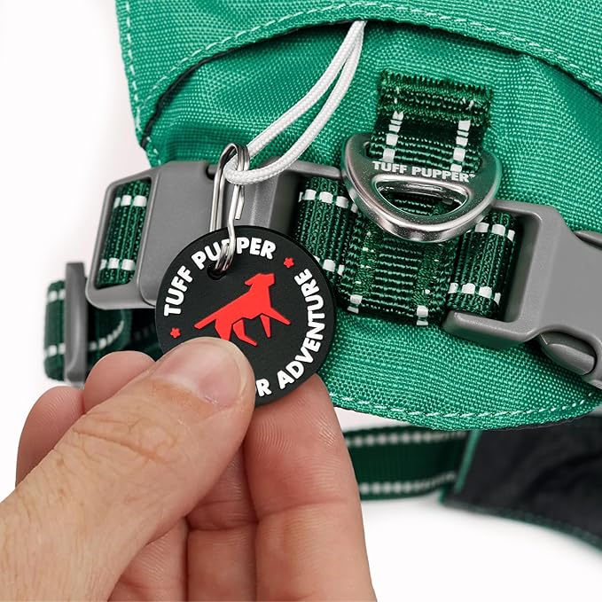 Tuff Pupper All-Day Wear Dog Harness | for Walking, Trail Running, Hiking | Front & Back Leash Clips | Reflective Trim | Easy On/Off Buckles | Lightweight Breathable | No Pull Design (XXXS, Teal)