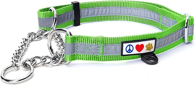 Pawtitas Martingale Dog Collar with Chain a Reflective Dog Training Collar for Large Dogs | Nylon No Pull Dog Collar for Large Dog - Green