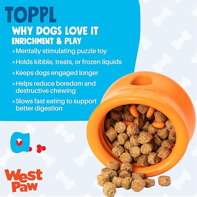 WEST PAW Zogoflex Toppl Interactive Treat Dispensing Puzzle Dog Toy for Mental Stimulation & Enrichment-Holds Kibble & Treats-Lickable, Freezable & Dishwasher Safe-Made in USA-XL-Tangerine