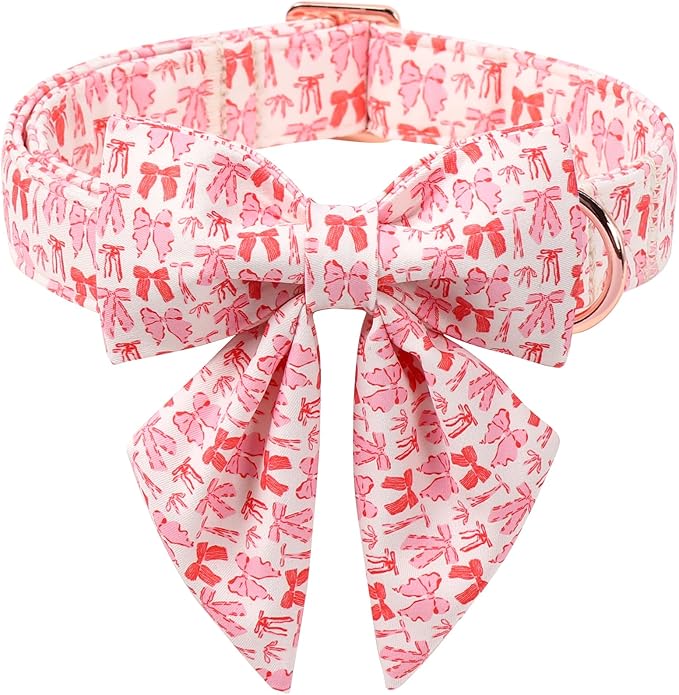 ARING PET Valentine's Day Collar for Dog, Cute Pink Sailor Bowtie Heart Puppy Pet Collars for Small Medium Large Girl Dogs-XL