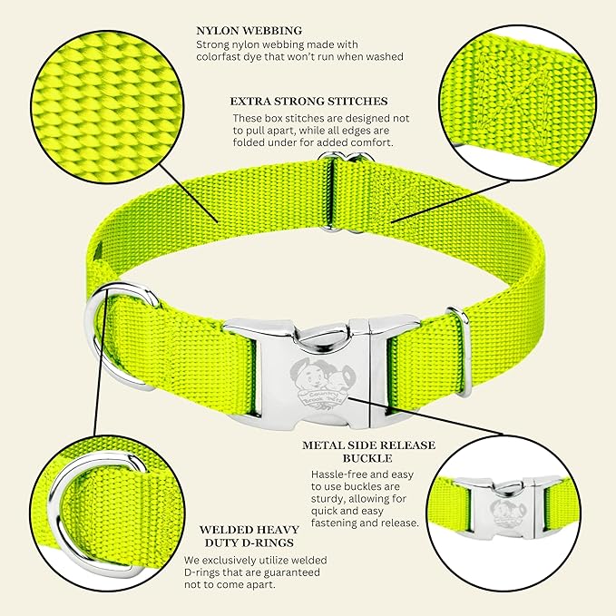 Country Brook Petz - Premium Nylon Dog Collar with Metal Buckle for Small Medium Large Breeds - 10+ Warm Colors (Medium, 3/4 Inch, Hot Yellow)