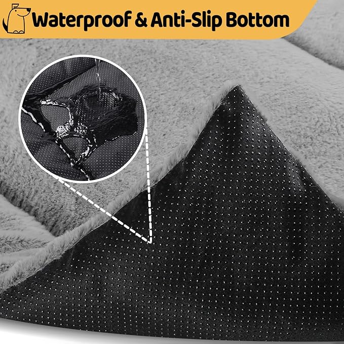 Dog Crate Pad Washable, Plush 36 x 23 Inch Anti-Slip Kennel Mat for Medium to Large Dogs up to 70 lbs, Fits Wire or Metal Crates, Travel, Home, Training Use, Dark Grey