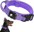 Tactical AirTag Dog Collar with Waterproof Holder | Military-Grade Adjustable Collar, Comfortable Control Handle & Metal Buckle for Medium Large Dogs (Purple, M)