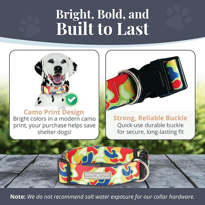 Lucky Love Dog Wide Dog Collar - Adjustable, Durable, Soft Webbing, & Comfortable 1.5 inch Wide Collar for Dogs Male and Female with Strong Buckle - Oscar, Medium