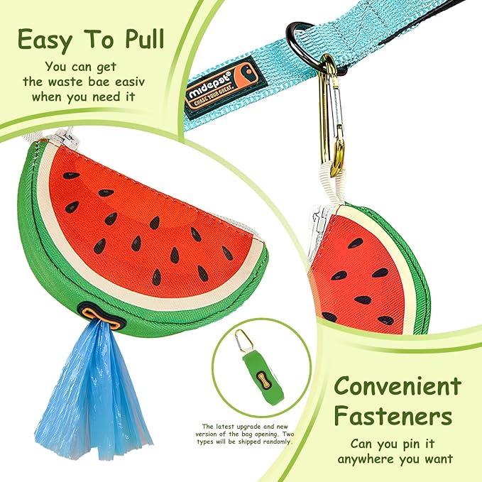 Watermelon Shaped Dog Poop Bag Holder Leash Attachment - Zipper Case Design, Potty Bag Dispenser Trash Bag Carrier Accessory for Dog Walking