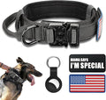 Tactical Nylon Dog Collar - Heavy Duty Metal Buckle with Handle for Dog Training, with Patches (XL, Black)