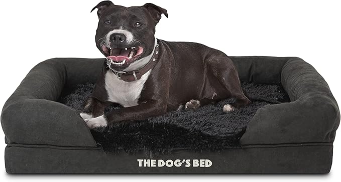 The Dog’s Bed Orthopedic Memory Foam Dog Bed with Bolsters, Fur Fabric, Black Fur, Medium