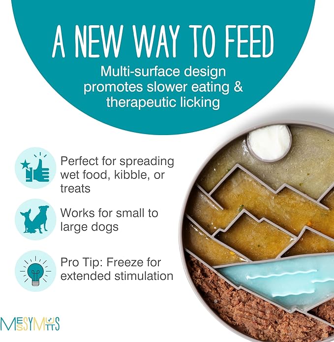 Messy Mutts and Cats Interactive Slow Feeder | Mountain Grey - 2 Cup Capacity | 8” Round Silicone Puzzle Slow Feeder for Dogs/Cats | Enrichment Food Dish for Slow Eating, Bloating