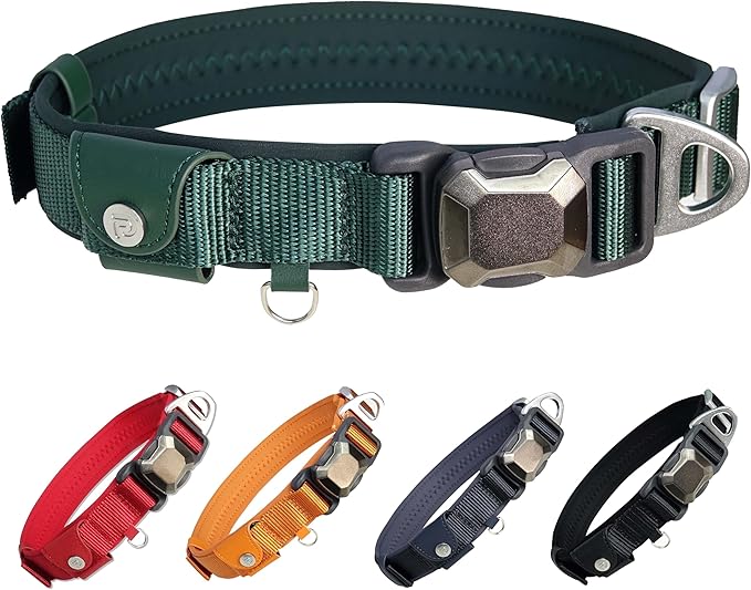 Upgraded Airtag Dog Collar, Adjustable Dog Collar with 450LB Escape-Proof Magnetic Buckle, Soft Anti-Wrinkle, Bite & Stain-Resistant Leather (Forest Pine, XL)