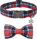 DOGWONG Christmas Dog Collar with Bow Tie, Red Blue Plaid Dog Collar Durable Metal Buckle Adjustable Soft & Cute Red Checkered Dogs Collars for Small Medium Large Dogs, S