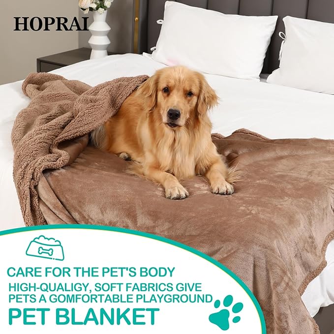 Waterproof Pet Blanket for Medium Large Dogs Washable Fluffy Thick Jacquard Shag Fleece Warm Sherpa Pet Blanket Cats Puppy Couch Protection (Light Coffee XXL85*85inches)