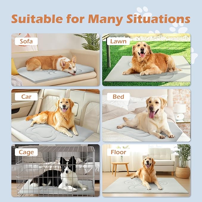 EXPAWLORER Reversible Dog Bed Mat Large (Cool & Warm) 47”x28” Pet Cooling & Plush Fleece Side for Winter, Thick Blanket Pad for Kennel Sofa Floor Crate Car Seat Machine Washable& Foldable All-Season