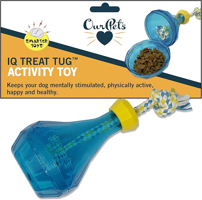 Our Pets IQ Treat Tug & Activity Puzzle Toy - Interactive Rope Toy for Dogs With Treats or Dry Food - Medium 7.5"