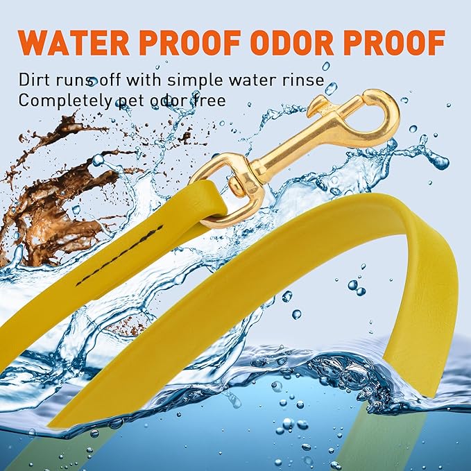 Viper Biothane K9 Working Dog Leash Waterproof Lead for Tracking Training Schutzhund Odor-Proof Long Line with Solid Brass Snap for Puppy Medium and Large Dogs 6ft, Treasure Gold