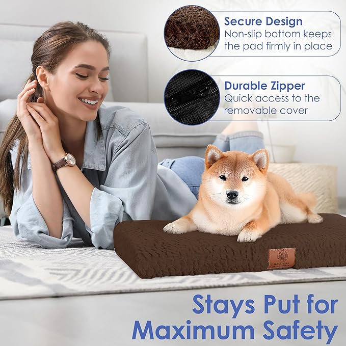 American Kennel Club Orthopedic Memory Foam Dog Crate Mat, Egg Crate Foam Cushion, Washable Cover, Non-Slip Base, Eases Joint Pain, Breathable, Durable, 36x23, Brown