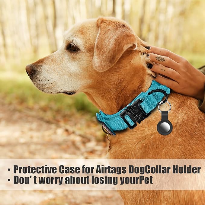 Tactical Dog Collar Military Dog Collar Adjustable Nylon Dog Collar Heavy Duty Metal Buckle with Handle for Dog Training,with Patches(Light Blue 1, XL)