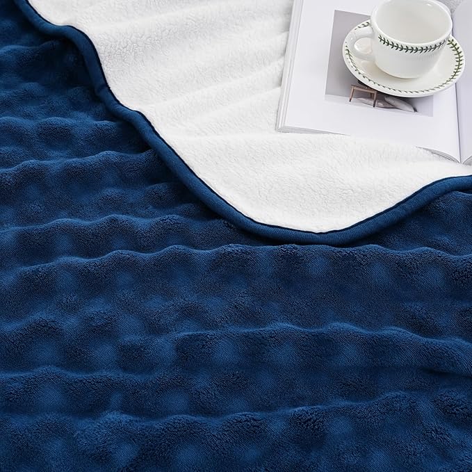Waterproof Blanket for Bed Couch Sofa Car, Soft Leakproof Dog Blanket with 3D Bubble Pattern, Reversible Water Proof Pet Blankets for Dogs Cats Puppies (30"x40", Navy Blue)