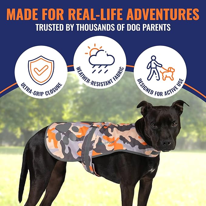 SafetyPUP XD Dog Reflective Vest – Hi-Vis Fluorescent Visibility That Helps to Safeguard Your Pet On/Off Leash in Urban & Rural Areas (Camo, Large)