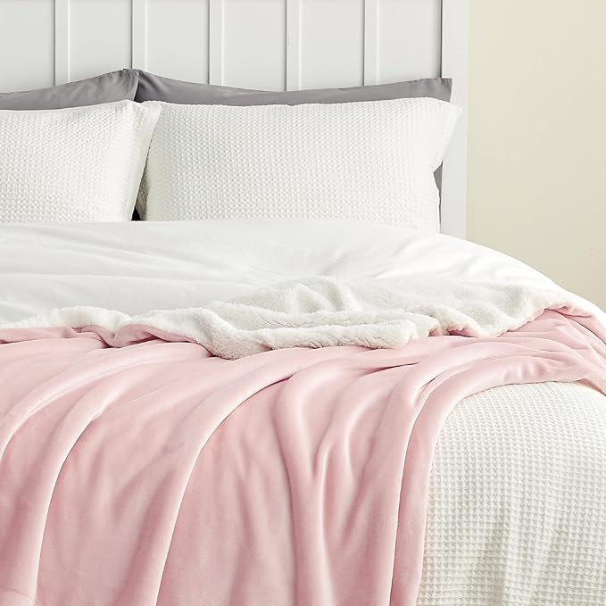 Bedsure GentleSoft Sherpa Fleece Blankets King Size for Bed, Non-Heated, Thick and Warm Throw for Women and Girls, Soft Fuzzy Plush King Blanket for Winter, Room Home Decor, Pink, 108x90 Inches