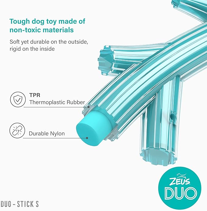 ZEUS Duo Stick Strong Dog Chew Toy for Active Chewers, Long Lasting Chicken Scent, Turquoise (96271)