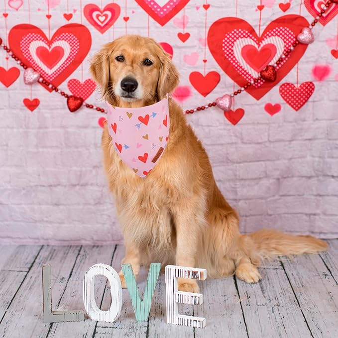 ADOGGYGO Valentine Dog Bandana, Blue Pink Heart Pet Scarf, Premium Durable Fabric, Adjustable Fit Pet Valentine Bandanas for Large and Extra Large Dogs (X-Large)