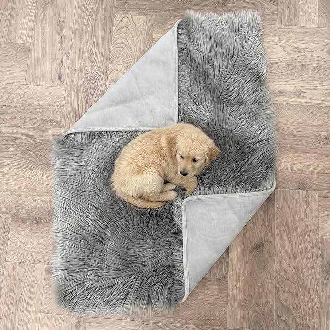 Waterproof Dog Blanket for Small, Medium & Large Dogs – Faux Fur Pet Throw for Couch, Sofa, Bed & Car – Soft, Washable, Stain-Resistant, Durable Cover – Grey – 40" x 30"