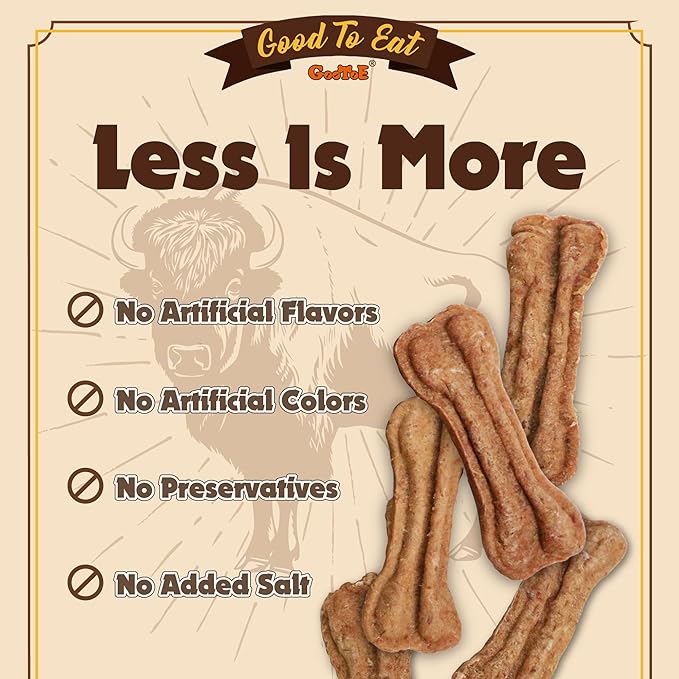 Gootoe Buffalo Dog Treats, Buffalo Bites Bone Shaped, Natural Low-Fat Chews for Training & Rewards, Limited Ingredient, 1.5 lb Resealable Bag, Puppy Treats for Small Dogs & Puppies (Pack of 3)