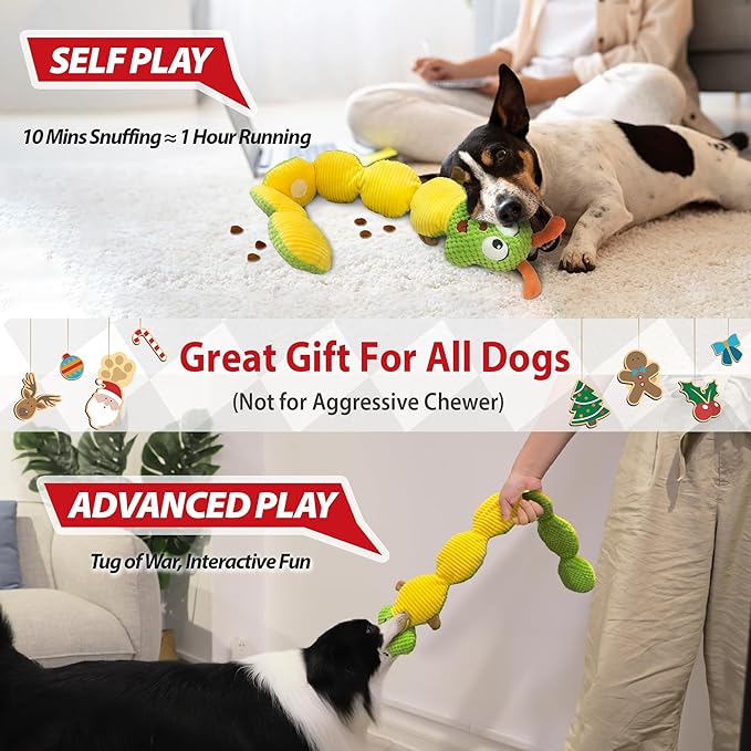 Gigwi Interactive Dog Puzzle Toys, Pet Snuffle Toy Treat Dispensing IQ Training, Cute Caterpillar Design Squeaky Plush Toys Tug of War, Hide and Seek Dog Entertainment Toys for Boredom