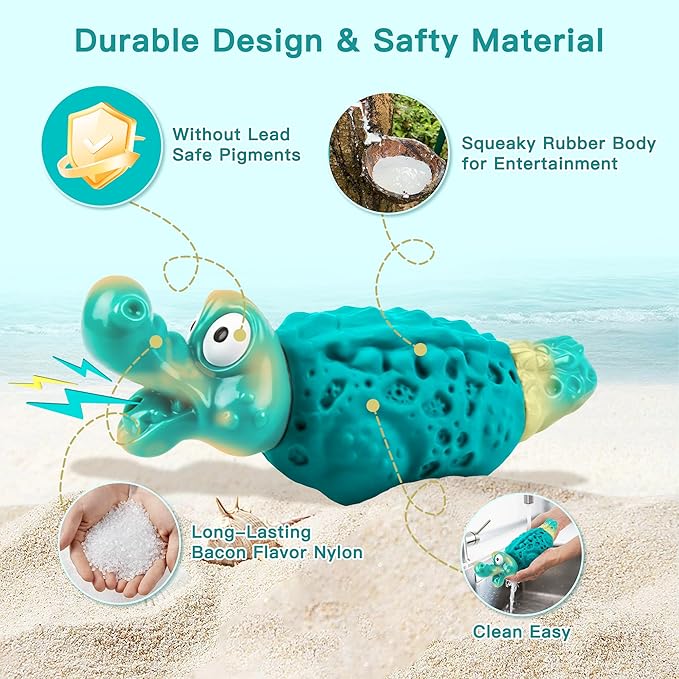 FurtasticiFinds Dog Chew Toys for Aggressive Chewers, Tough Squeaky Dog Toy for Large Medium Dogs, Bacon Flavor Nylon & Natural Rubber, Dental Care Interactive Dog Toys to Reduce Boredom, Teal