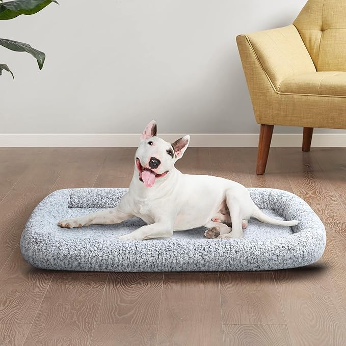 Friends Forever Bolster Dog Crate Mat 30 Inch, Washable Dog Crate Bed, Sherpa Fleece, Nova Grey