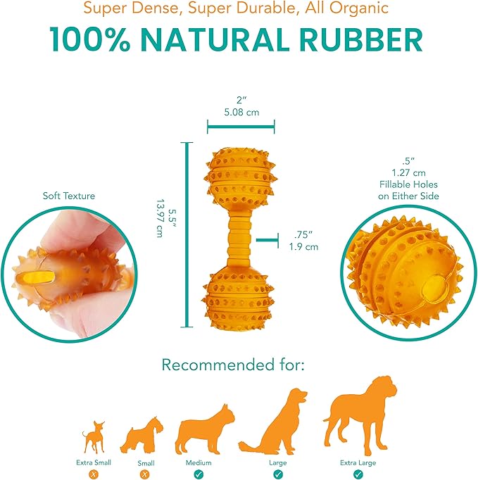 Fuzzy Puppy Dog Toys for Aggressive Chewers: All-Natural Rubber, Durable Dog Chew Toy, Fillable Interactive Dog Toys, Great Teething Toys for Puppies | Dumbbell, Large (FP-Toy13)