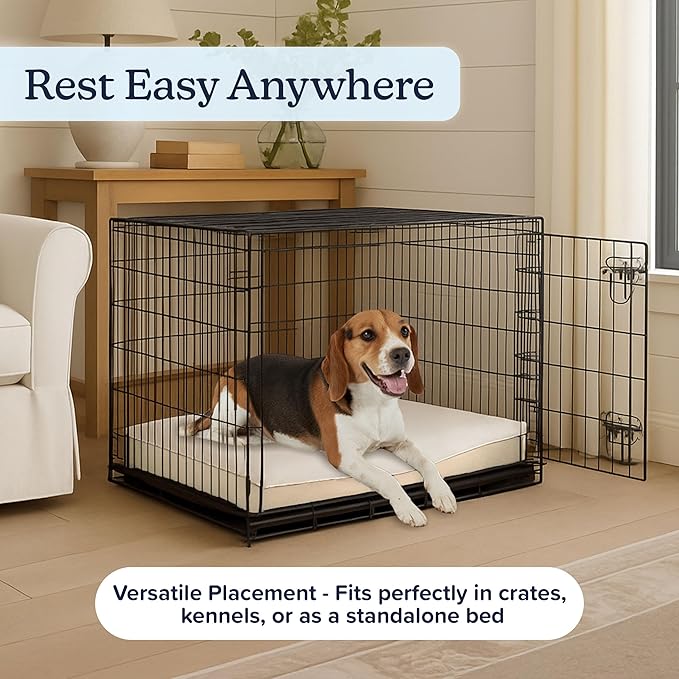 Orthopedic Dog Bed - 2-Layer Memory Foam Crate Mat with Machine Washable Sherpa Cover - 30x20.5 Pet Bed for Medium Dogs Up to 45lbs by PETMAKER (Tan)