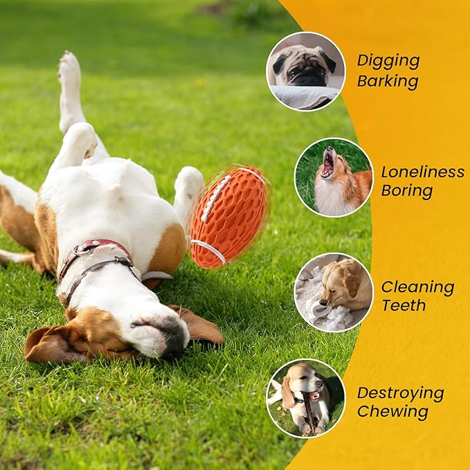 Small Squeaky Dog Toy, Rubber Dog Ball for Aggressive Chewers, Floating Fetch Outdoor Puppy Toys, Durable and Interactive Toy for Small Dogs, Bouncy Football, Orange, Small