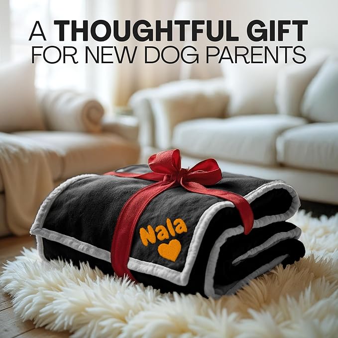 Personalized Puppy Blanket – Custom Embroidered Dog Blanket with Name & Birth Date – Soft New Puppy Gift – Keepsake for Dog Lovers, Pup Moms & New Pet Owners - Black