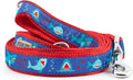 THE WORTHY DOG 5 FT Nylon Dog Leash for Small to Medium Dogs, Metal Quick Clip, Chomp Shark Pattern, Blue, Small