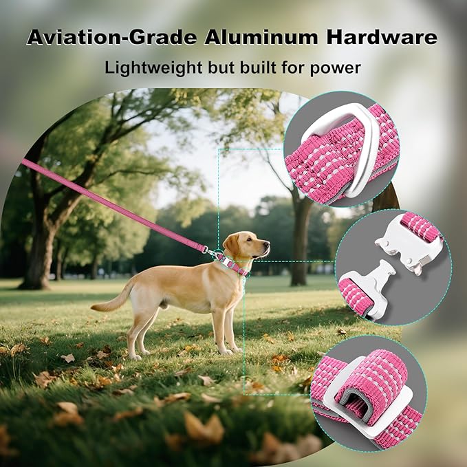 Plutus Pet Reflective Dog Collar with Aviation Aluminum Buckle, Neoprene Padded for Comfort, Lightweight, Heavy Duty Nylon Collar for Puppy Small Medium Large Dogs (Pink, XL)