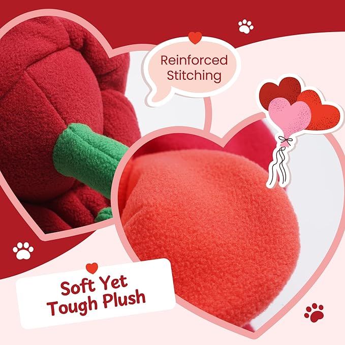Nocciola Valentine Day Tearable Pull Apart Dog Toy, Interactive Rose Plush with Squeaky & Crinkle, Hide Treats Puzzle Toy for Aggressive Chewers, Gift for Small Medium Large Dogs