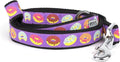 THE WORTHY DOG Stylish Donuts Patterned Leash for Dogs, Solid Nickel Plated - Purple, Large