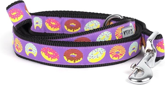 THE WORTHY DOG Stylish Donuts Patterned Leash for Dogs, Solid Nickel Plated - Purple, Large